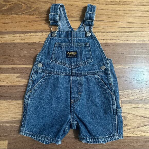 OshKosh B'gosh Infant Blue Denim Kids Overalls, Unisex, Vintage Look, Size 3-6m - Picture 1 of 12